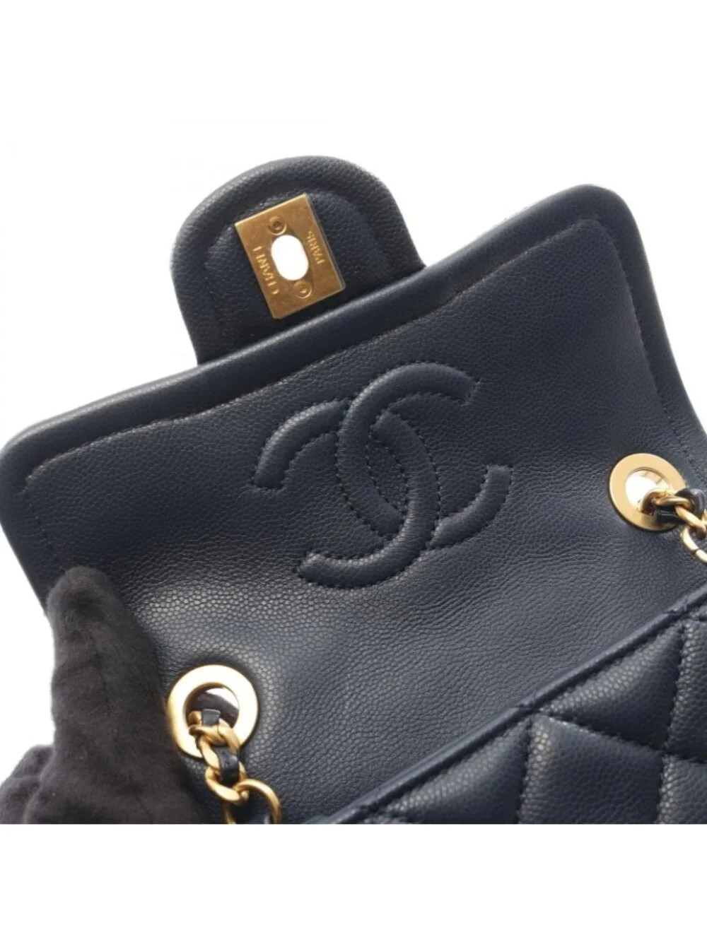 Chanel Shoulder Bag Quilted Navy Lambskin Small Chain